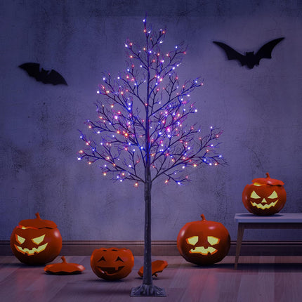 LIGHTSHARE 6FT Halloween Willow Tree 200 LED Lights Artificial Black Spooky Tree for Home, Festival, Nativity,Party, and Christmas Decoration, Indoor and Outdoor Use (Orange & Purple, 6FT)