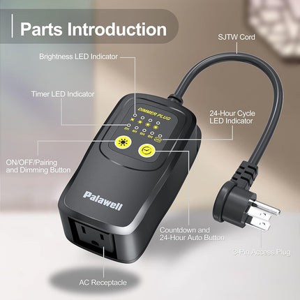 Outdoor Dimmer for String Lights, 560W Outdoor Dimmer Plug with Timer, IP65 Weatherproof Plug-in Dimmer Switch, 100FT Wireless Remote Control Dimmer for Led Lights or Lamp Patio Lights (3 Prong Plug)