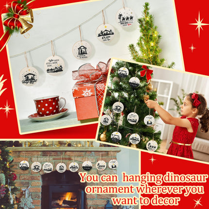 40 Pieces Nativity Scene Christmas Tree Ornament Wooden Nativity Scene Ornaments Wood Slice Nativity Decorations Christmas Wood Chips Xmas Round with 16 Yard Ropes for Xmas Tree Party Decoration