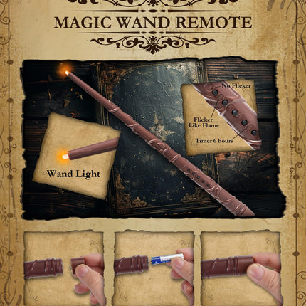 20 Pcs Floating Candles with Wand, Hanging Candles with Timer, Magic Deco Candles Flickering Warm Light, Flameless Taper Candles with Wand Remote, LED Candlesticks for Birthday Halloween Party Decor