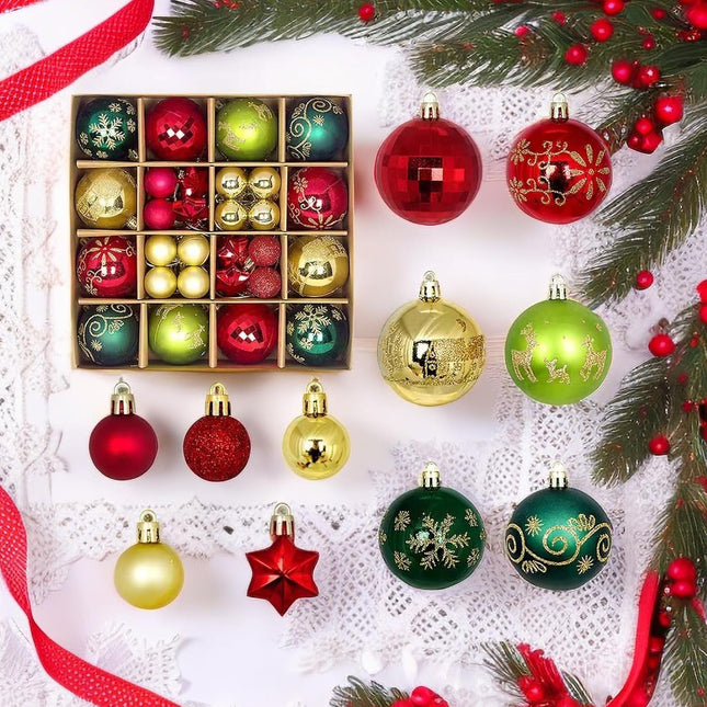 44pcs Christmas Ball Ornaments,Christmas Ball Ornaments Set for Christmas, Holiday, Wreath & Party Decorations,with Hanging Loop (44pcs, Greenred) (Style01)