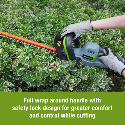 WORKPRO 20V Cordless Hedge Trimmer, 20" Dual Action Blades Electric Gardening Trimmer, 2.0Ah Battery 1 Hour Quick Charger Included, Great Garden s