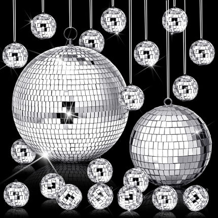 WILLBOND 17 Pack Large Christmas Disco Ball Hanging Disco Ball Small Mirror Disco Balls Decorations for Party Xmas Festivals Decor Decoration (8 Inch, 6 Inch, 1.2 Inch)