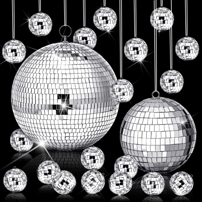 WILLBOND 17 Pack Large Christmas Disco Ball Hanging Disco Ball Small Mirror Disco Balls Decorations for Party Xmas Festivals Decor Decoration (8 Inch, 6 Inch, 1.2 Inch)