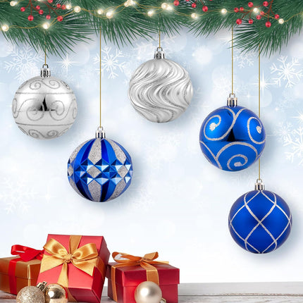 3.15" Christmas Ball Ornaments Set, 16pc Blue and Silver Xmas Tree Ornaments Decoration, Shatterproof Large Decorative Hanging Balls with Loop for Christmas Party Holiday Wreath Garland Home Decor