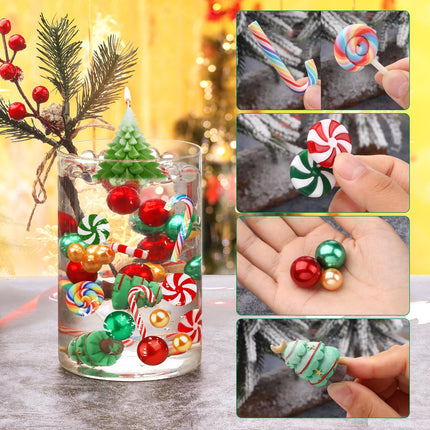 VIDELLY 6068PCS Christmas Floating Vase Filler Set, Clear Beads Pearls Candy Canes Christmas Tree Decorations for Vase Filler Table Centerpieces Decoration Home Decor