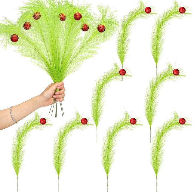 Christmas Tree Topper 17'' Red Green Curly Stems Lime Green Curly Xmas Tree Pick Elf Ornaments Stems for Christmas Tree Topper Home Office Wreath Craft Decorations (8)