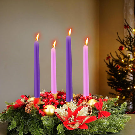 Tioncy 17 Inch Christmas Advent Wreath Candle Holder Christmas Table Centerpiece Decoration Advent Candle Holder Wreath with Pine Cones Holly Berries Stem Bow Tie for Winter Church Decor Supplies