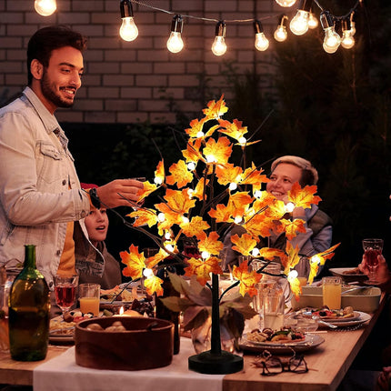 Mycznsyard Maple Tree Light for Fall Thanksgiving Decor 24 LED Lighted Maple Tree with Leaves 2Ft Maple Light up Tree 8 Lighting Mode USB & Battery Operated Home Decoration Holiday Party Ideas