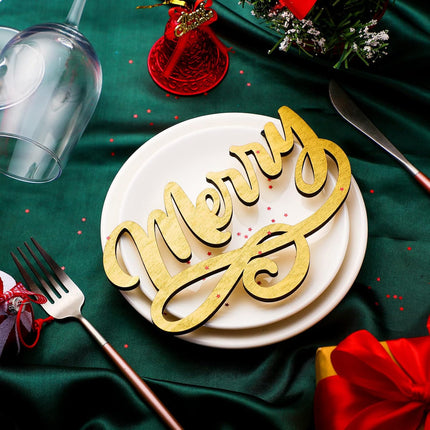 12 Pieces Christmas Wood Signs Christmas Joy Believe Peace Merry Love Noel Wood Cutout, Christmas Plate Ornament, Christmas Wreath Sign Garland Ornament, Christmas Tree Decor (Gold)