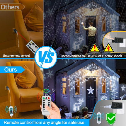 Icicle Lights for Outside 60+16Ft 600 LED Christmas Lights Outdoor Waterproof Connectable Timer Memory Dimmable Plug in Twinkle Curtain Light for Xmas Halloween Indoor Patio Balcony Decorations