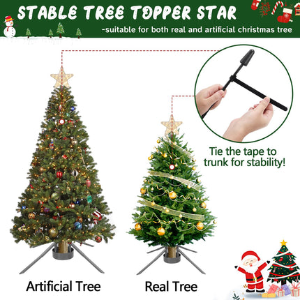 Christmas Tree Topper Star with Topper Holder, Lighted Battery Powered Star Tree Topper, Rustic Lightweight Xmas Tree Top Star with Lights for Holiday Party Home Indoor Seasonal Decorations Ornaments