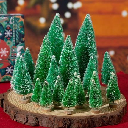 FUTUREPLUSX 20PCS Mini Christmas Trees, Christmas Decorations Bottle Brush Trees with Wooden Base for Christmas Winter Home Table Decoration