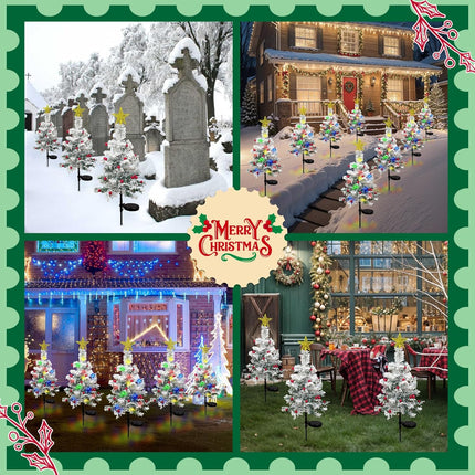 Solar Christmas Tree Outdoor Christmas Decorations, 30Inch Flocked Christmas Tree 40LED Solar Lights Outdoor, Mini Small Christmas Tree with Lights for Grave Cemetery Garden Yard Decor (2PCS)