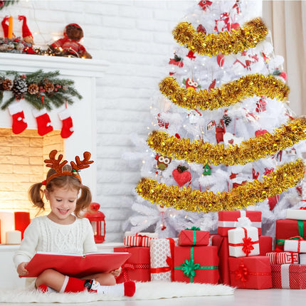 50FT Christmas Decorations Christmas Garland, Gold Christmas Tinsel Garland Christmas Tinsel Twist Garland for Indoor for Xmas Tree Door Patio Disco Party Holiday Christmas Decor