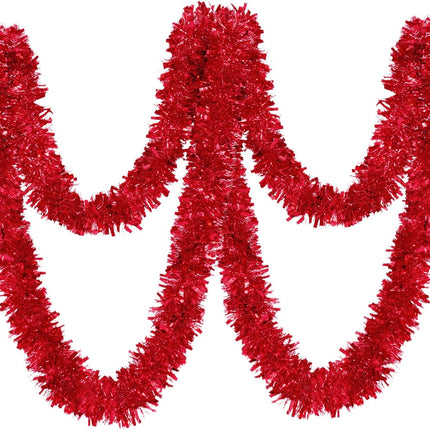 BLEUM CADE 2Pcs 65.6Ft Christmas Tinsel Garland, Red Tinsel Garland for Xmas Tree Decorations Holiday Birthday Wedding Party Supplies