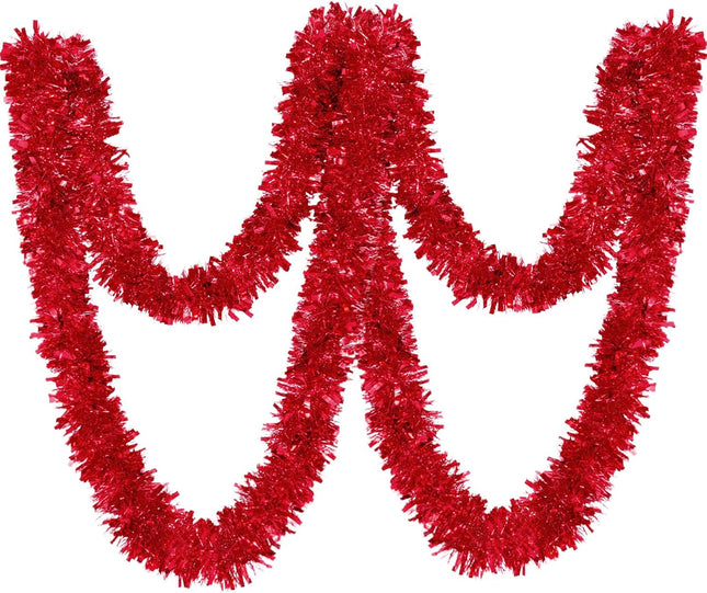 BLEUM CADE 2Pcs 65.6Ft Christmas Tinsel Garland, Red Tinsel Garland for Xmas Tree Decorations Holiday Birthday Wedding Party Supplies
