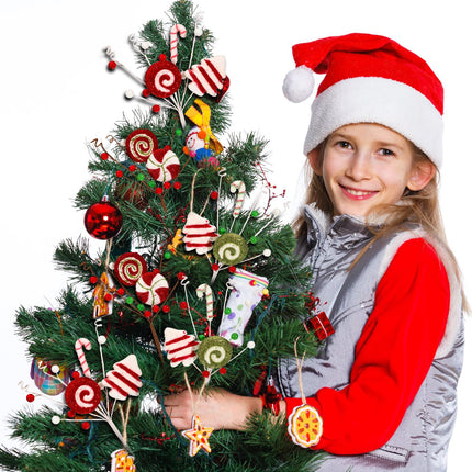 6 Pcs Christmas Tree Picks Candy Cane Decor Candy and Lollipop Pick Christmas Tree Decoration Red Green and White Stripes Christmas Ornaments for Xmas Tree Home Decorations Holiday