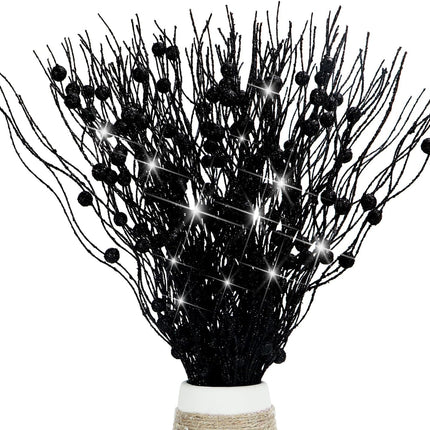 10 Pcs Artificial Glitter Berry Stems for Christmas Tree Picks Curly Sprays Faux Glitter Berry Branches Christmas Tree Twigs Filler Decorations Festival Wreath Supplies Table Centerpiece (Black, 10)