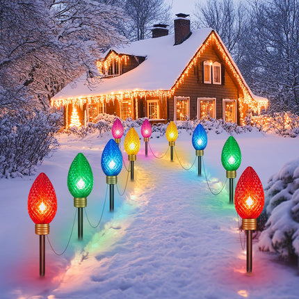 Minetom 11Feet 5 LED Super Jumbo Strawberry Christmas String Lights or Pathway Marker Lights, Outdoor Xmas Decorations, Jumbo C9 Hanging Lights Waterproof Lawn Dec for Holiday Tree Roof Yard Garden