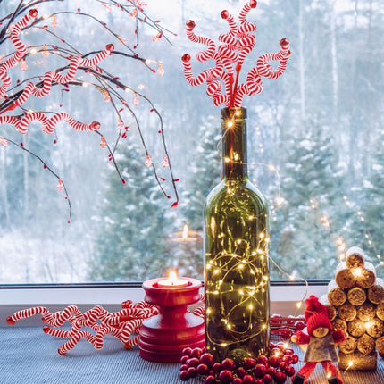 CCINEE 4 Pcs Christmas Woolen Bells Curly Pick,Red White Candy Picks Christmas Tree Ornaments Bell Shape for Xmas Party Supplies Anniversaries Home Decoration Vase Filler