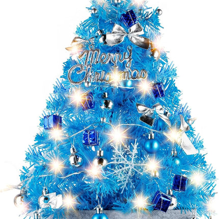 Mini Christmas Tree with Lights, Migaven 24inch/2ft Tabletop Artificial Blue Christmas Tree with Led String Light for Home Office Party Christmas Decoration