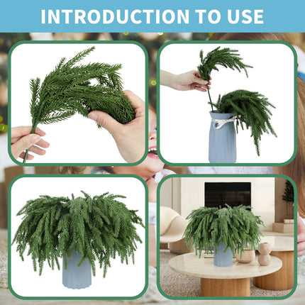 12 Pcs Norfolk Pine Branches 17" Artificial Pine Needles Branches Fake Greenery Picks Norfolk Pine Stems for Christmas Tree Vase Fillers DIY Crafts Garland Wreath Home Winter Decorations (12, Green)