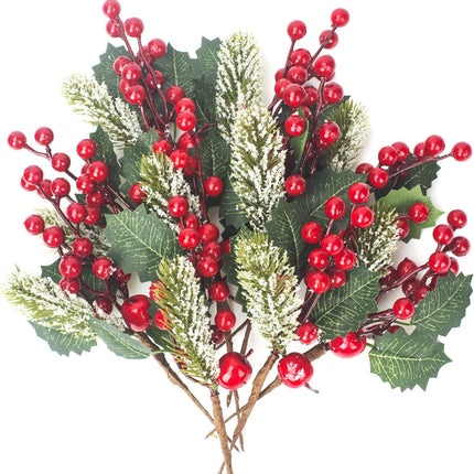 Grunyia 10 Pack Christmas Artificial Berry Twigs for Christmas Tree Decoration, DIY Christmas Red Berry Stems for Crafts Wreath Garland Christmas Ornaments Decor