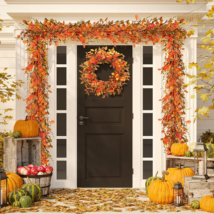 XunYee 2 Pcs 6 ft Fall Eucalyptus Leaves Garland Autumn Door Garlands Harvest Eucalyptus for Front Door Thanksgiving Fall Garlands Farmhouse Outdoor Table Wedding Decor