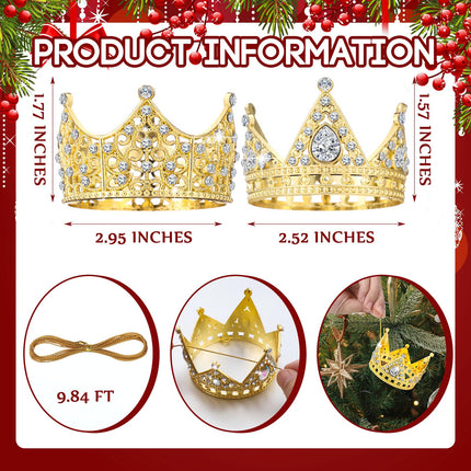 Syhood 8 Pcs 3D Gold Crown Christmas Ornaments Metal Crown Keepsake Ornaments Crystal Crown for Christmas Tree Decorations,Gold Crown Christmas Ornaments s for Women Mom Sisters