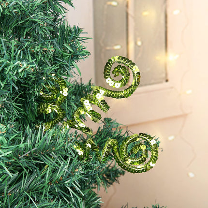 6PC Set Green Christmas Decoration Picks,Sequins Candy Shape Curly Pick, Christmas Tree Decorations Home Office Party Decorations s