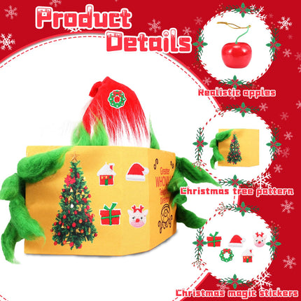 Christmas Tree Topper - 13.77 Inch Elf Christmas Decoration Behind Book with Magic Stickers, for Holiday Indoor Wreath Front Door Party Supplies