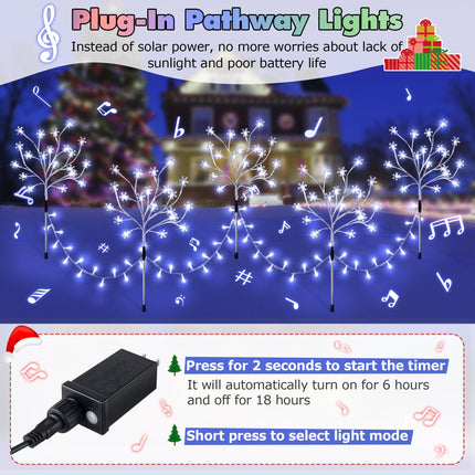 Enhon 5 Pack Snowflake Christmas Pathway Lights, 180 LED Garden Stake Lights with Christmas Theme Music, Waterproof Xmas Decoration Tree Light for Outdoor Yard Patio Lawn Decor (Cool White)