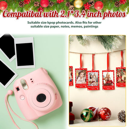 24 Pcs Merry Christmas Picture Frame Ornaments Acrylic 2 x 3 Frame Ornaments for Instax Hanging Photo Ornaments for Polaroid with Red Ribbon Picture Frames for Christmas Tree