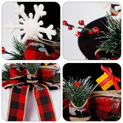 yofit Christmas Tree Topper Hat, Black Velvet Hat with Red Buffalo Plaid Bow Red Berry Snowflake, Christmas Tree Decorations Top Hat, Desktop Ornaments for Home Holiday Winter Decor