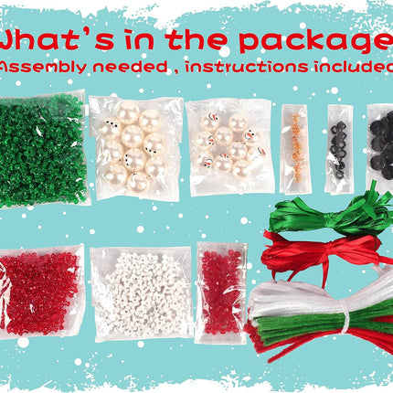 Christmas Crafts for Kids Beaded Ornament Kit - Including 10 PCS Snowman,12 PCS Wreath,8PCS Candy Cane,10PCS Lollipop Xmas Holiday Party Tree Favor Decorations(40Pieces,Assembly Needed)