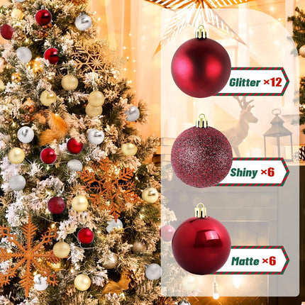 Christmas Ball Ornaments 24pcs 2.5-Inch Christmas Tree Decorations for Xmas Tree Balls, Ideal for Holiday Christmas Party Wreath Tabletop Tree Decor Ornaments（Red）