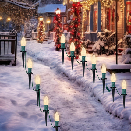 Joiedomi 30.75FT C9 Christmas Pathway Lights, 24 LED Strawberry Stake Lights, Warm White Outdoor Faceted Walkway Lights with Marker Stakes Connectable for Holiday Christmas Yard Garden Lawn