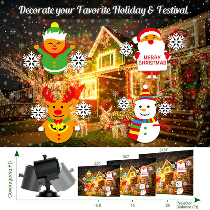 Christmas Halloween Projector Lights Outdoor, COOLWUFAN 2-in-1 Moving Patterns Landscape Lights, 30 HD Effects (3D Ocean Wave)Projection Light for Xmas Halloween Party Garden Decorations