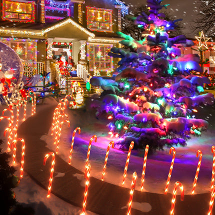 COOLWUFAN 28" Christmas Candy Cane Pathway Markers, Set of 12 Pack Christmas Outdoor Decorations Pathway Lights with 72 Warm Lights for Christmas Holiday Party Walkway Patio Garden Yard Lawn Decor