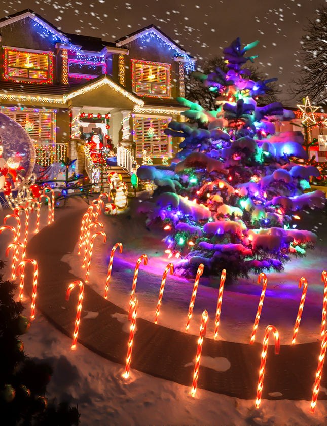 COOLWUFAN 28" Christmas Candy Cane Pathway Markers, Set of 12 Pack Christmas Outdoor Decorations Pathway Lights with 72 Warm Lights for Christmas Holiday Party Walkway Patio Garden Yard Lawn Decor