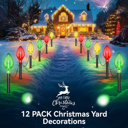 12 Pack Jumbo C9 Christmas Lights Outdoor, 44 Ft Extra Long String Lights Christmas Decorations Outdoor, 60 LED Solar Christmas Lights 2 Charging Ways Waterproof Outdoor Decoration for Pathway Yard