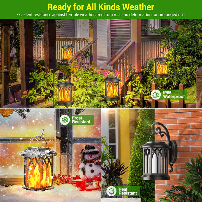KOOPER 4 Pack Solar Lantern Outdoor Lights, d Flickering Flame Solar Lanterns Lights Outdoor Waterproof, Hanging Outdoor Solar Lanterns Lights, Solar Powered Lanterns for Yard Garden Decor