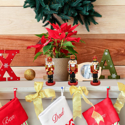 Christmas Nutcrackers Figurines Table Top Decor Set of 3 Resin Nutcracker Soldier Figurine Xmas Tabletop Decoration for Indoor Home Shelf Fireplace Mantle Kitchen Living Room Holiday Party Supplies