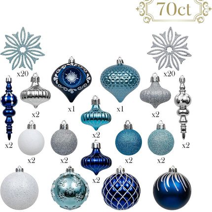 Valery Madelyn Christmas Ornaments Set, 70ct Navy Blue and Silver Shatterproof Christmas Tree Decorations Ball Ornaments Bulk, Winter Wonderland Hanging Ornaments for Xmas Trees Holiday Decor