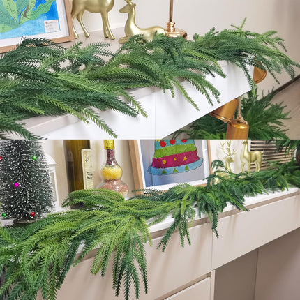 9FTX1 Christmas Real Touch Norfolk Pine Garland Artificial Faux Greenery Garlands Christmas Norfolk Pine Garland for Christmas Holiday Seasonal Indoor Mantle Decor