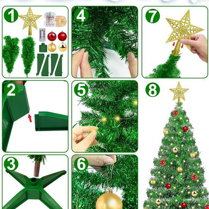 TURNMEON Remote Control 8 Modes 3 Ft Christmas Tree with Lights Timer 15 DIY Ball Ornament 50 Warm Light Battery Operated Artificial Pencil Small Tinsel Xmas Tree Holiday Decorations Home Indoor Table