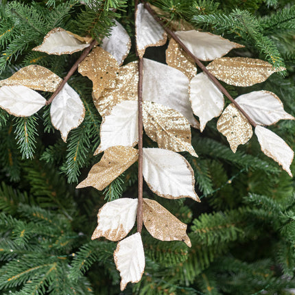 KI Store White and Champagne Christmas Picks Spray Set of 6 Christmas Leaf Floral Stem for Christmas Tree Decoration Bouquet Tree Topper Flower Arrangement Decor