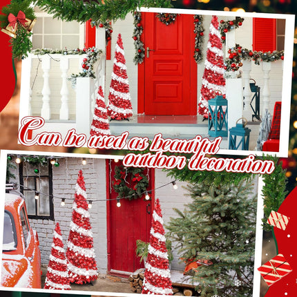 Leyndo 3 Pcs 3, 4, 5 Ft Collapsible Artificial Christmas Tree Pencil Pop up Christmas Tree Tinsel Skinny Red and White Sequined Christmas Tree for Home Fireplace Decoration