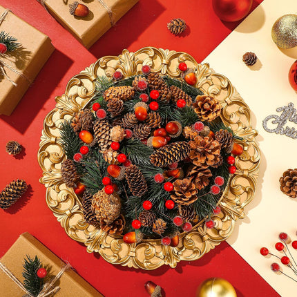 Zeyune 180 Pcs Christmas Pine Cones Holly Berry Craft Pine Branch Set Christmas Potpourri Bowl Filler Vase Filler Wreath Decorations Frost Berry Assorted for DIY Home Tree (Natural,Pine Cone)